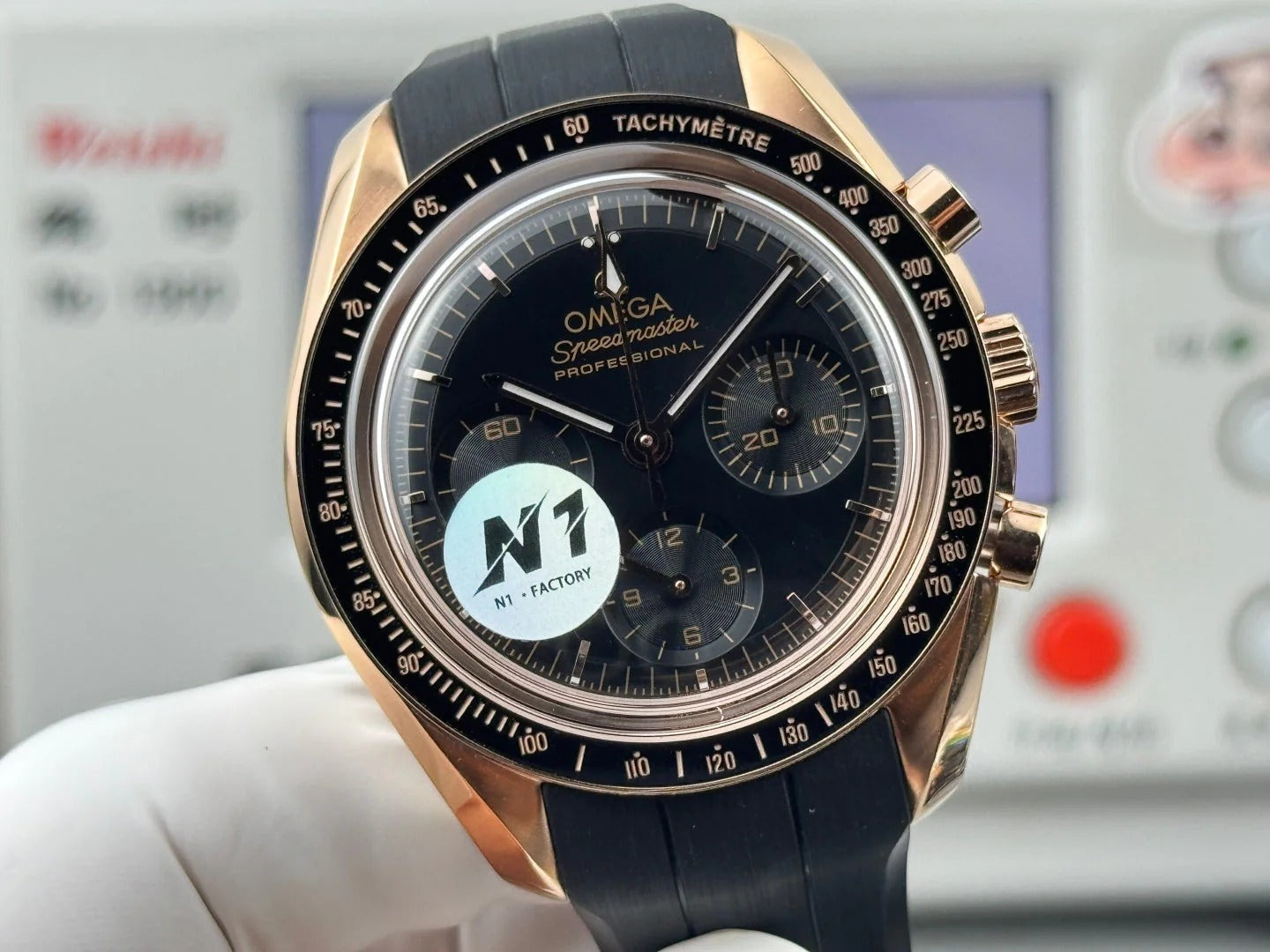 Omega Speedmaster Moonwatch Professional 42mm Black Dial Rose Gold Case Rubber Strap