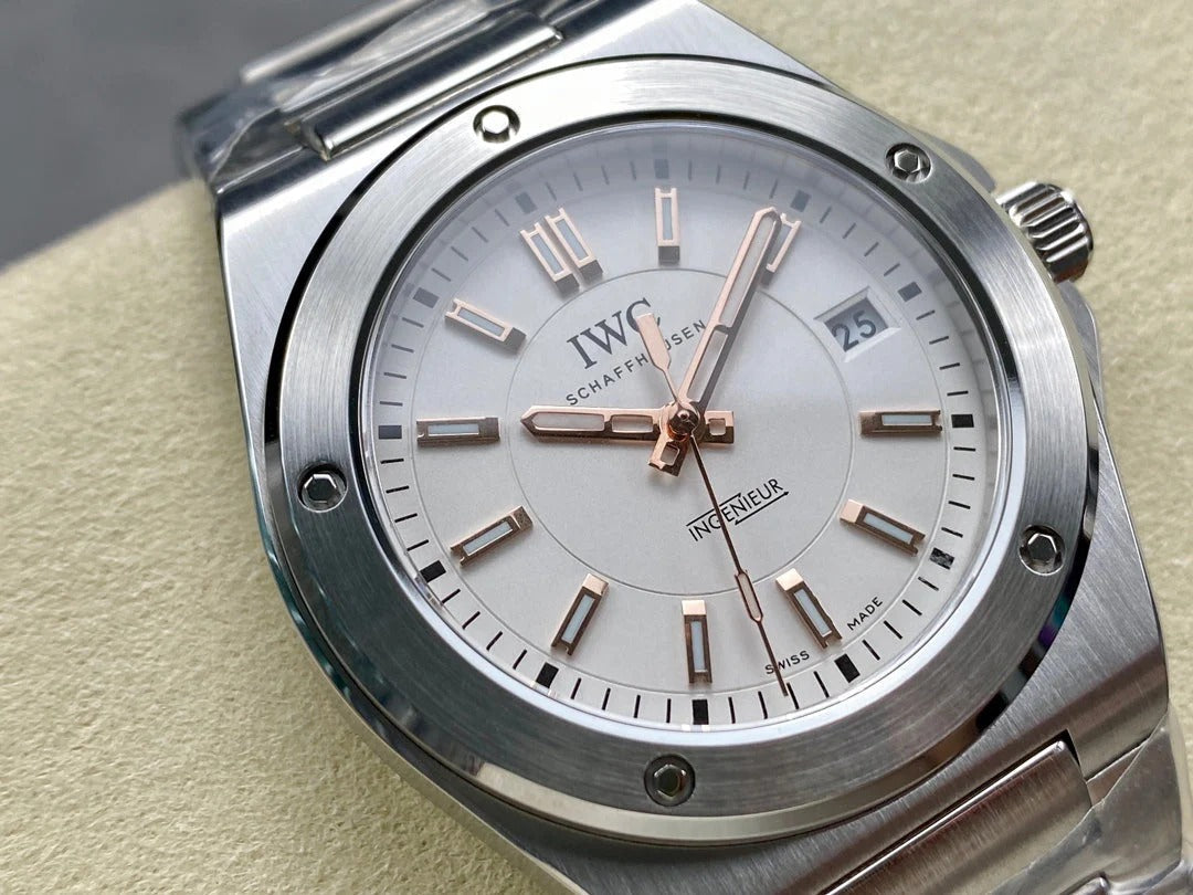 IWC Ingenieur 40mm Cream Dial Pink Gold Numerals Steel Case