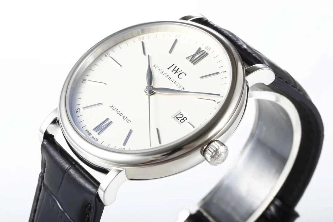 IWC Portofino 40mm Cream Dial Steel Case Black Crocodile Leather Strap
