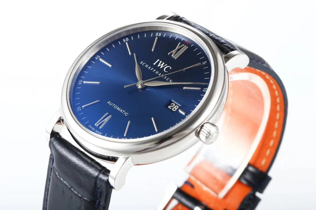 IWC Portofino 40mm Blue Dial Steel Case Black Crocodile Leather