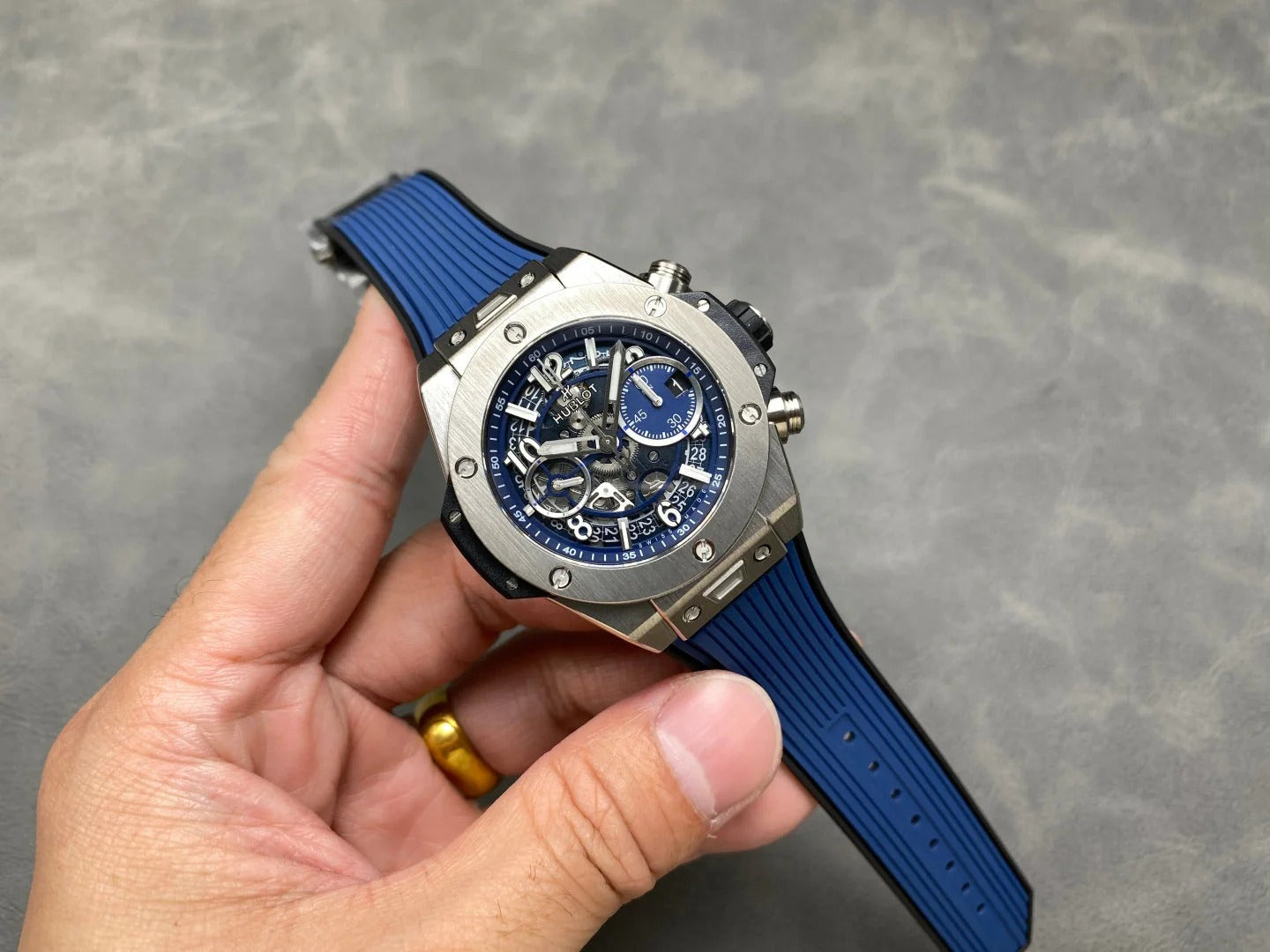Hublot Big Bang Unico Titanium Blue 42mm Watch Titanium Case And Blue Rubber Strap