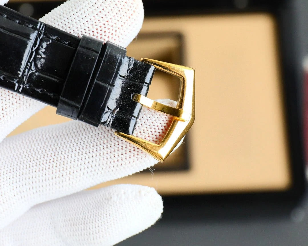 Patek Philippe Calatrava 40mm Gemstone-set Hour Marker Gold Dial Black Leather Strap