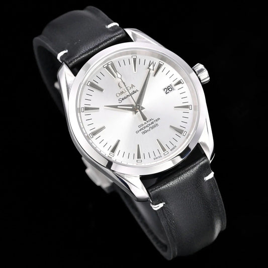 Omega Seamaster 150M Aqua Terra Observatory 39mm Black Leather Strap
