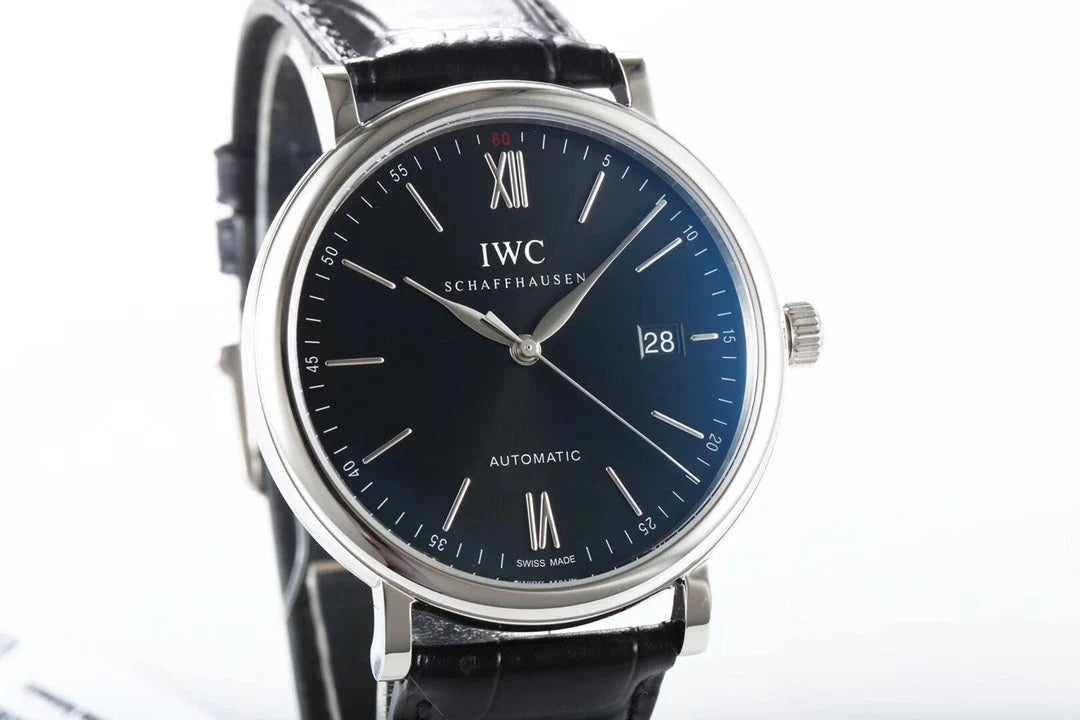 IWC Portofino 40mm Black Dial Steel Case Black Crocodile Leather Strap