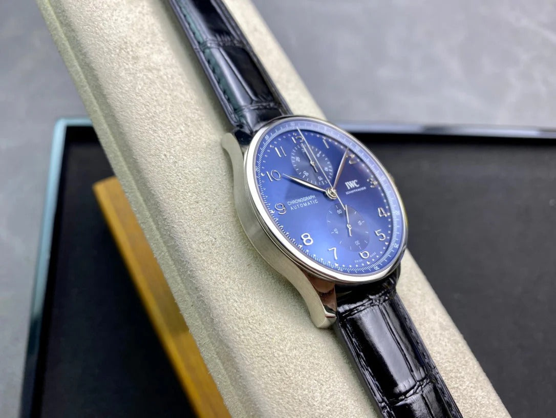 IWC Portuguese 40mm Blue Dial Steel Case Black Crocodile Leather