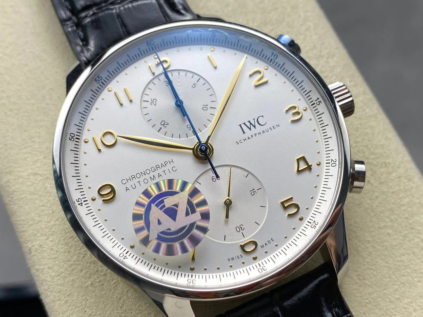 IWC Portuguese 41mm Black Dial Steel Case Gold Numerals