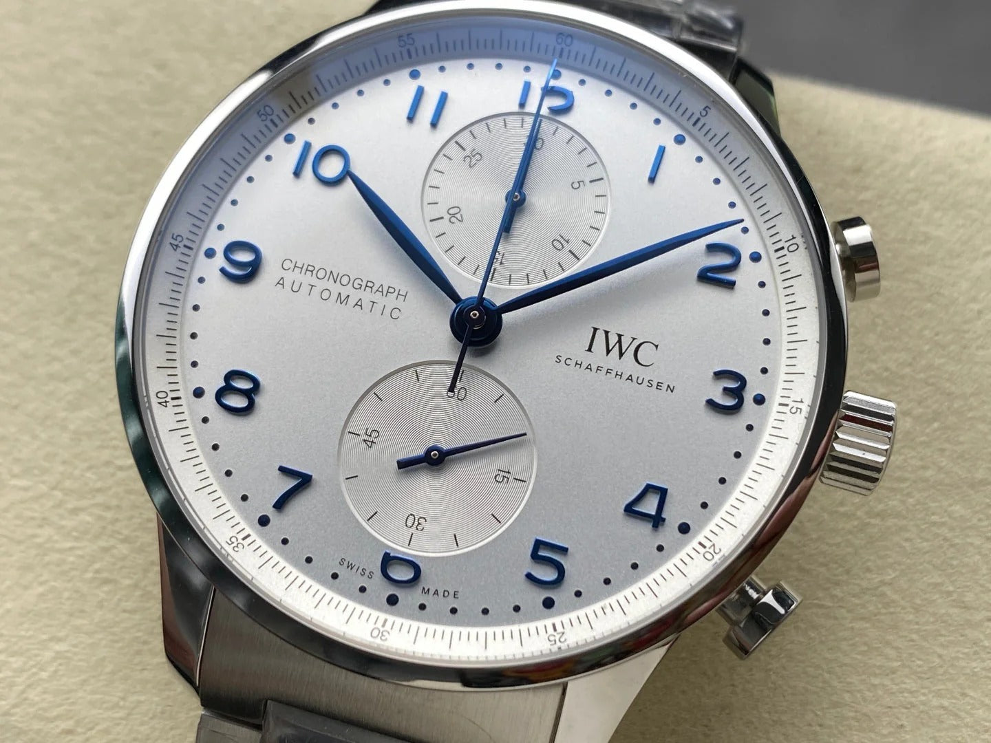 IWC Portuguese Silver 41mm Cream Dial Blue Numerals Steel Case