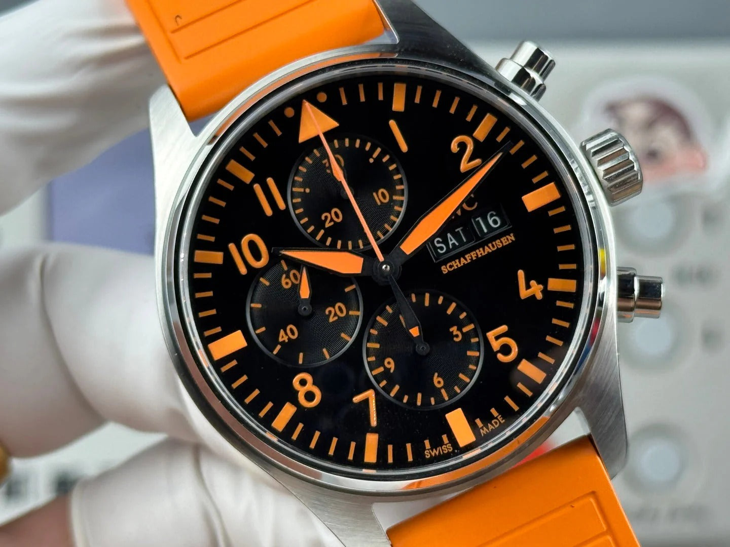 IWC Pilot's Chronograph 41mm Black Dial Orange Rubber Strap