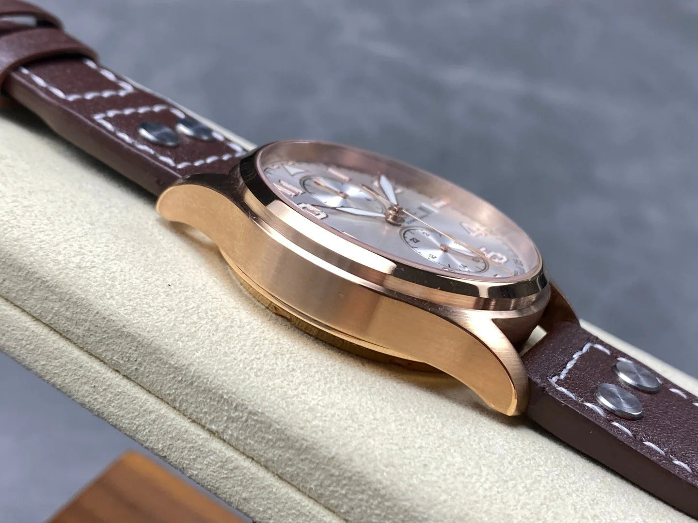 IWC Big Pilot 46mm Gray Dial Pink Gold Case Brown Leather Strap