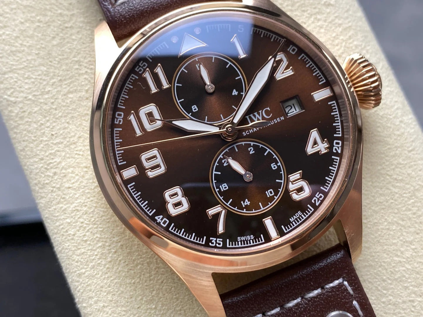 IWC Big Pilot 46mm Brown Dial Pink Gold Case Leather Strap
