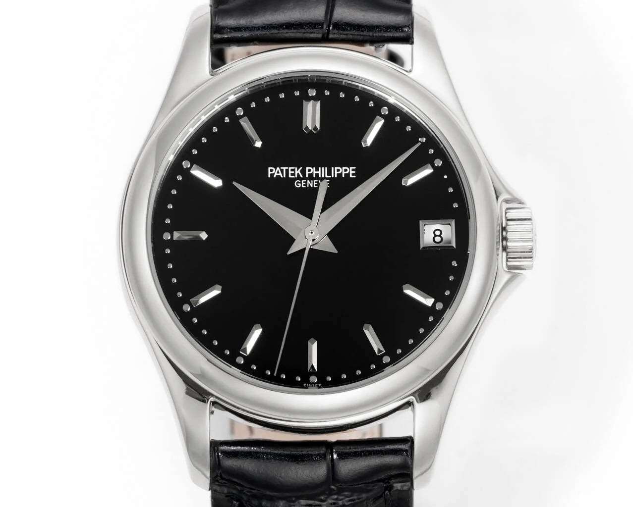 Patek Philippe Calatrava 37mm Black Dial Black Leather Strap