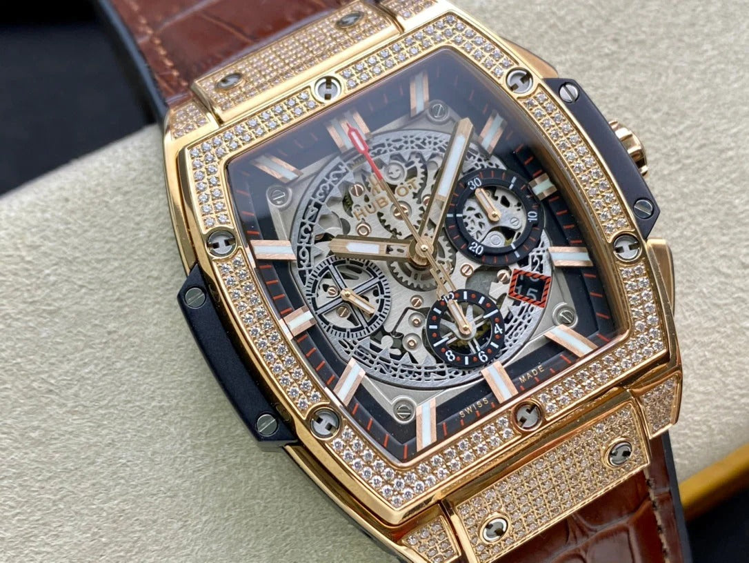 Hublot Spirit of Big Bang Diamond 42mm Watch Brown Leather Strap