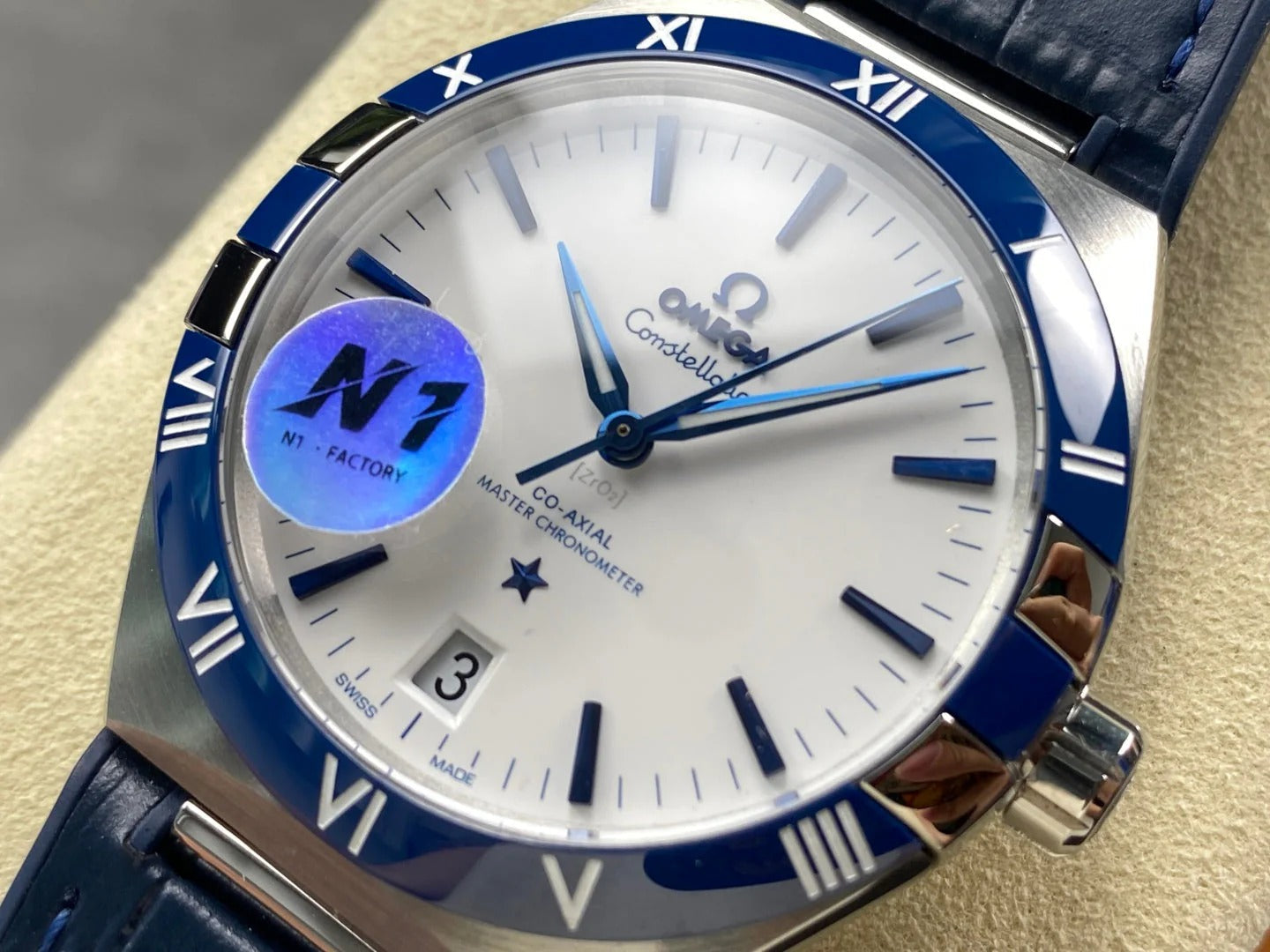 Omega Constellation Co-Axial Master Chronometer 41 mm White Dial Blue Leather Strap