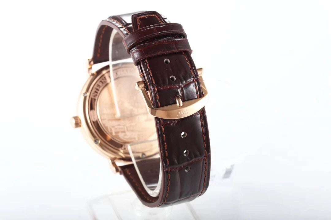 IWC Portofino 40mm Black Dial Pink Gold Case Brown Crocodile Leather