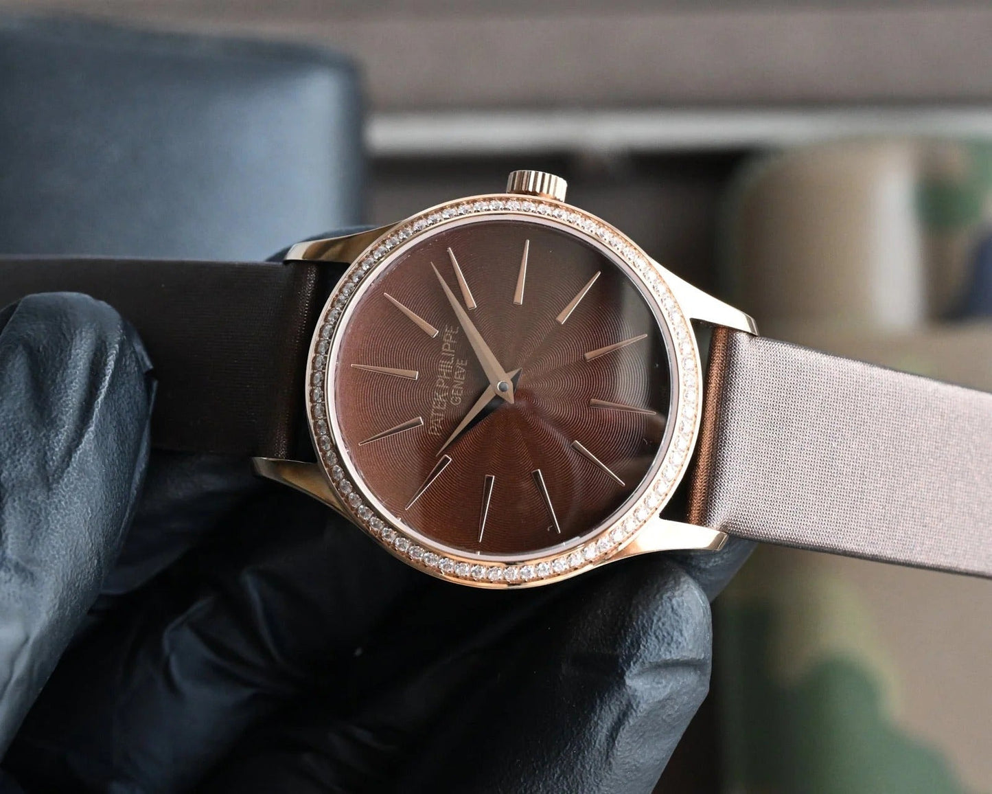 Patek Philippe Calatrava 33mm Brown Dial Satin Strap