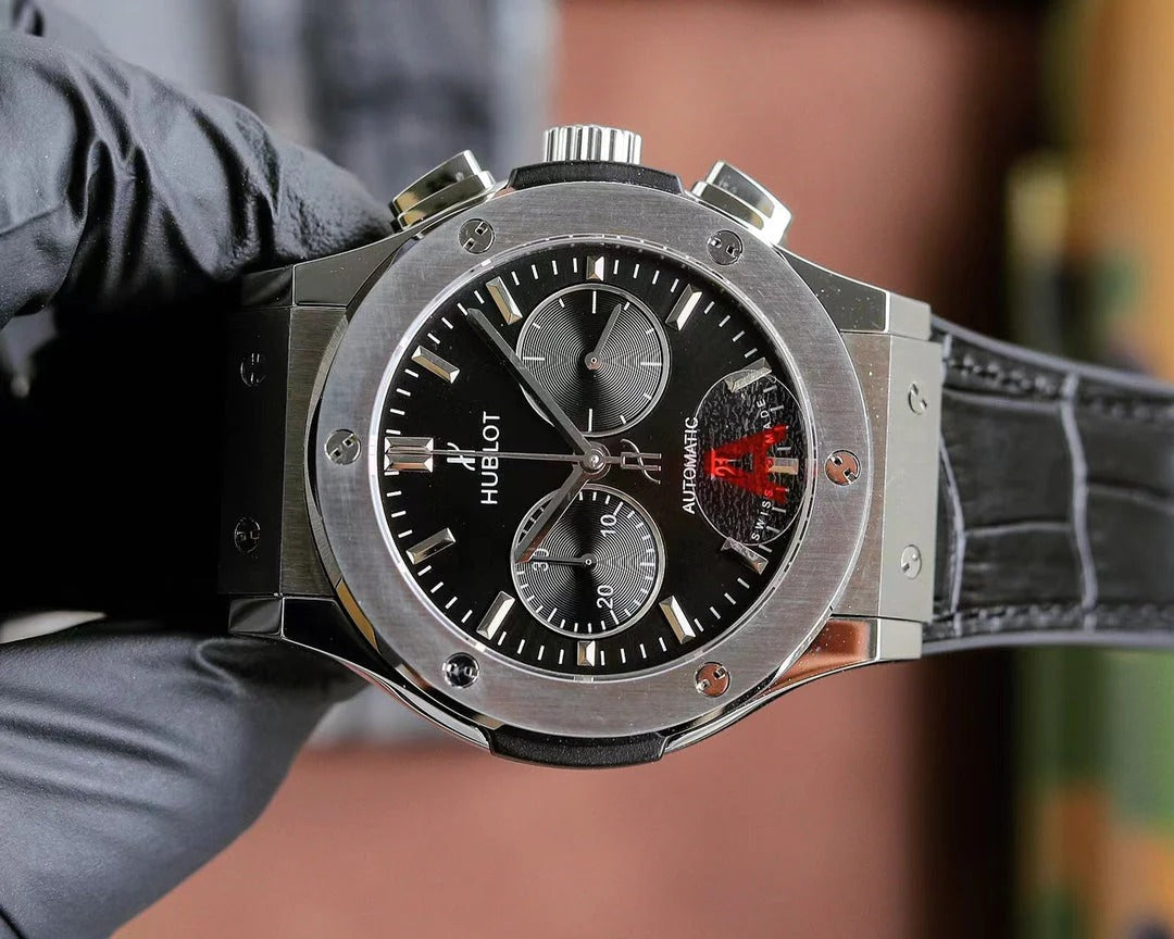 Hublot Classic Fusion Chronograph Titanium 45mm Watch With Black Leather Strap