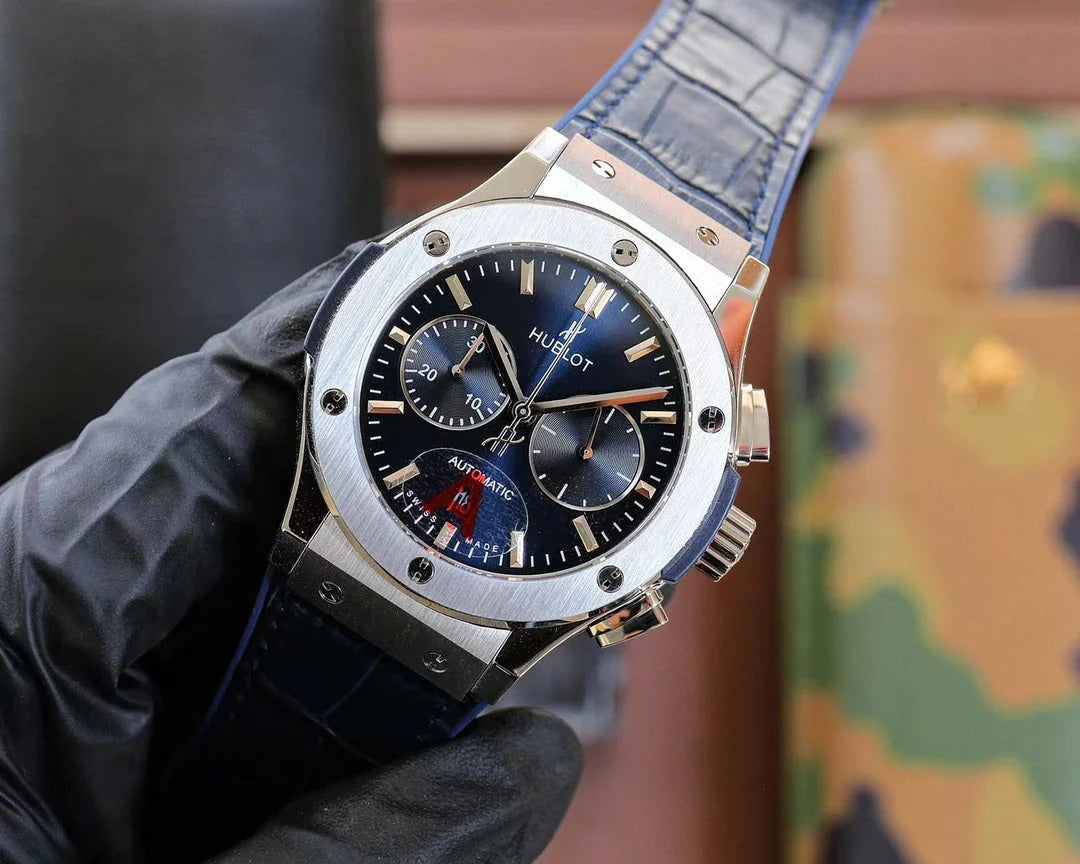Hublot Classic Fusion Chronograph Titanium 45mm Watch With Blue Leather Strap
