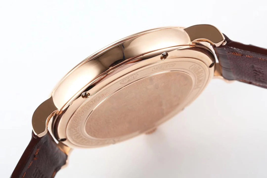 IWC Portofino 40mm Black Dial Pink Gold Case Brown Crocodile Leather