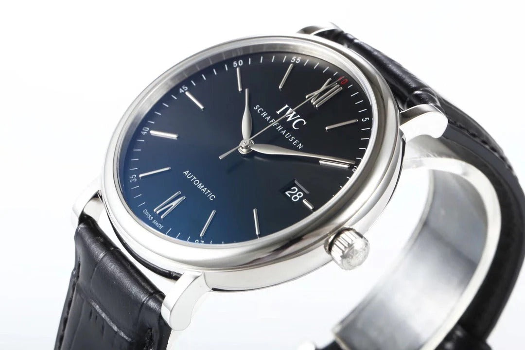 IWC Portofino 40mm Black Dial Steel Case Black Crocodile Leather Strap