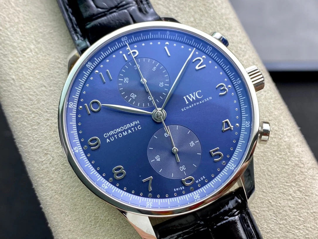 IWC Portuguese 40mm Blue Dial Steel Case Black Crocodile Leather