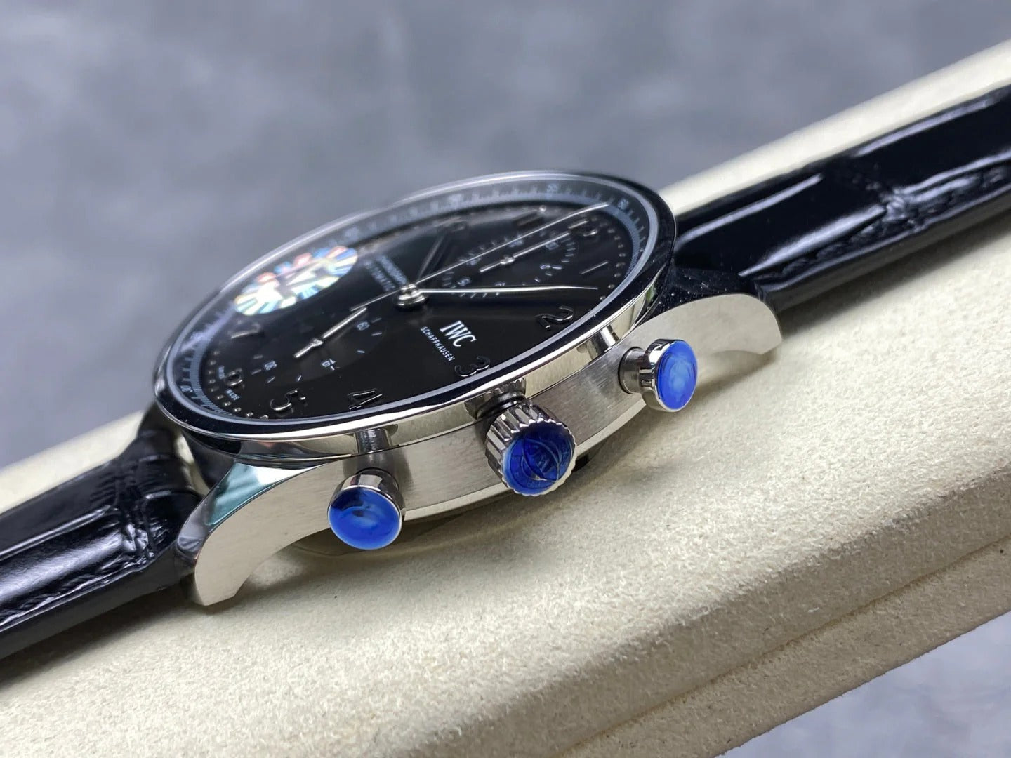IWC Portuguese 41mm Black Dial Steel Case Crocodile Leather
