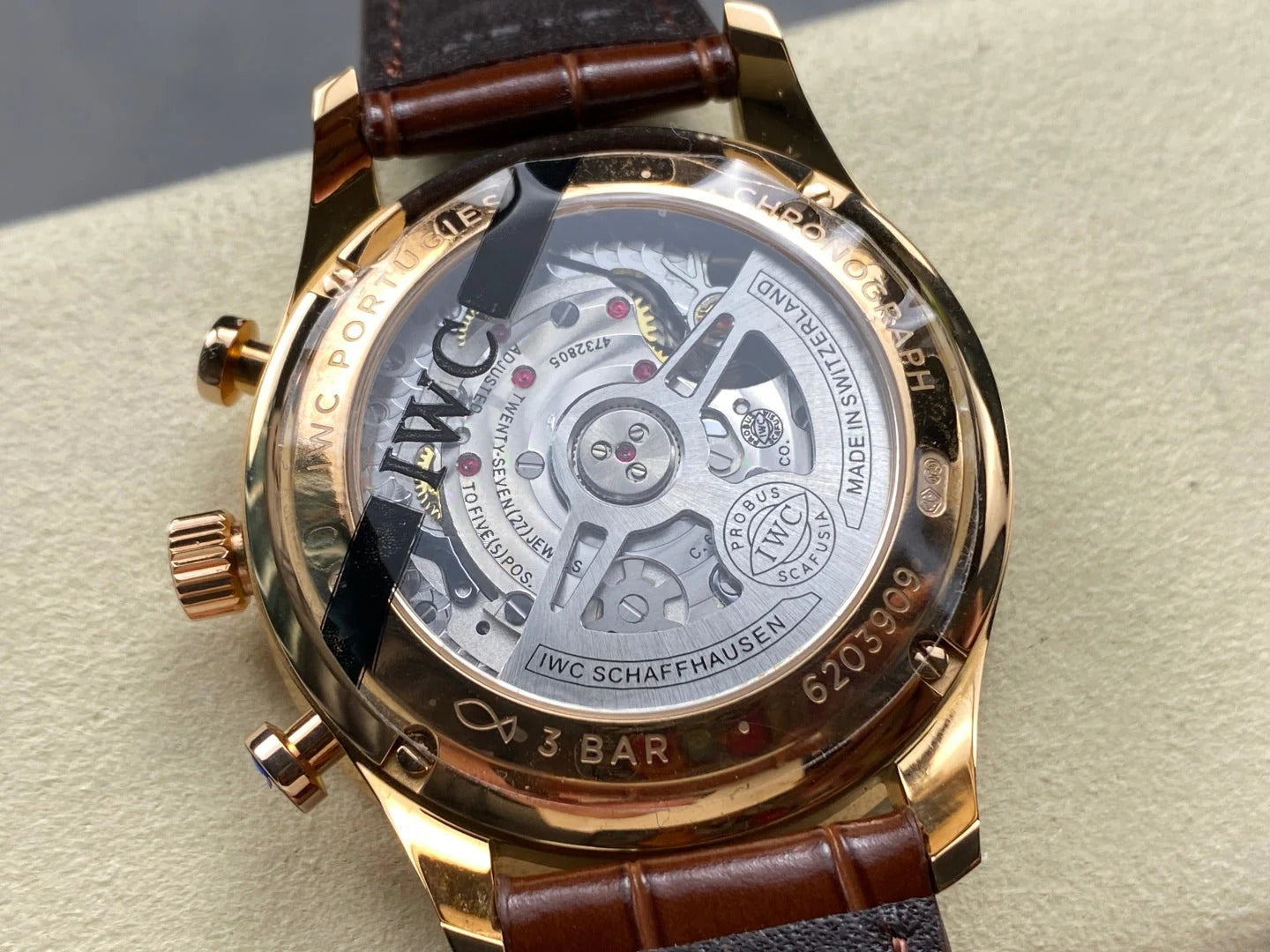 IWC Portuguese 41mm Cream Dial Pink Gold Case Brown Crocodile Leather