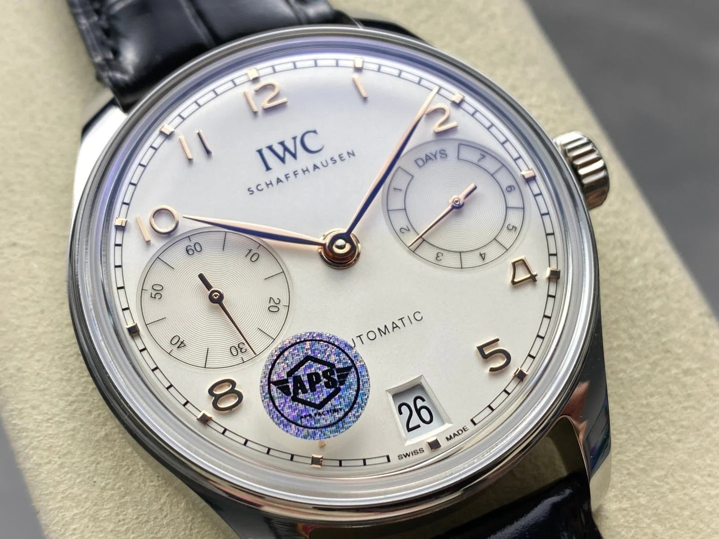 IWC Portuguese 42.4mm Cream Dial Steel Case Black Crocodile Leather Strap