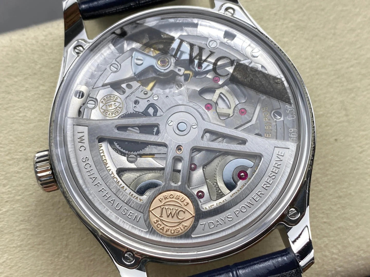 IWC Portuguese 42.4mm Cream Dial Steel Case Navy Blue Crocodile Leather Strap