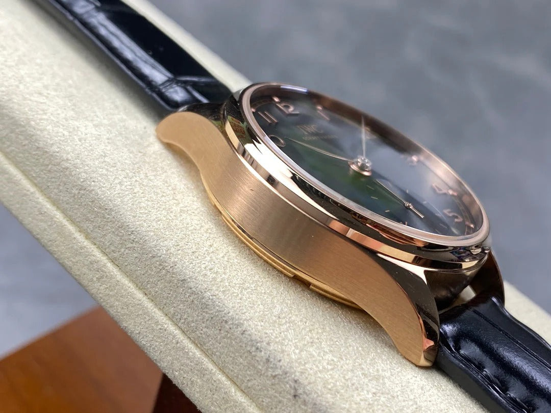 IWC Portuguese 40.4mm Black Dial Pink Gold Case Crocodile Leather