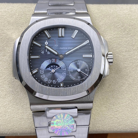 Patek Philippe Nautilus Set Moon Phase Stainless Steel 40mm Blue Dial Watch