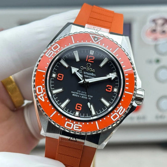Omega Seamaster Planet Ocean 600M 42mm Steel Black Dial Orange Rubber Strap