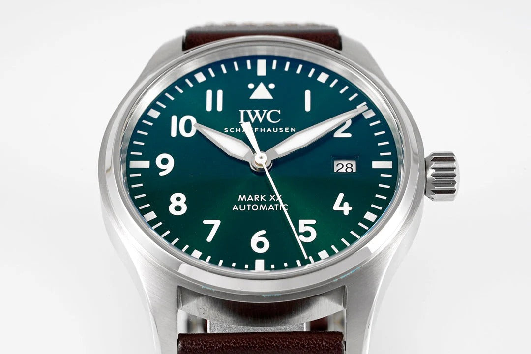 IWC Pilot 40mm Green Dial Steel Case Brown Leather Strap