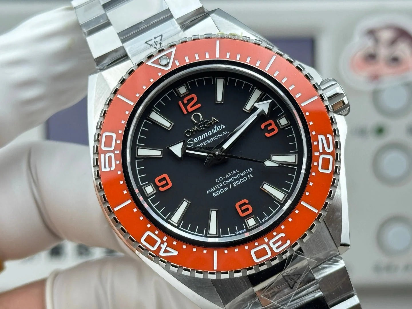 Omega Seamaster Planet Ocean 600M 42mm Steel/Orange Ceramic Black Dial Watch
