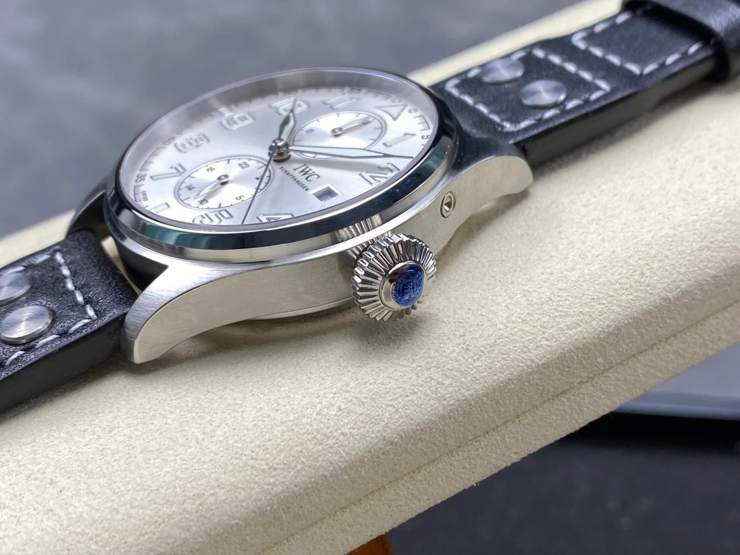 IWC Big Pilot 46mm Silver Dial Steel Case Black Leather Strap