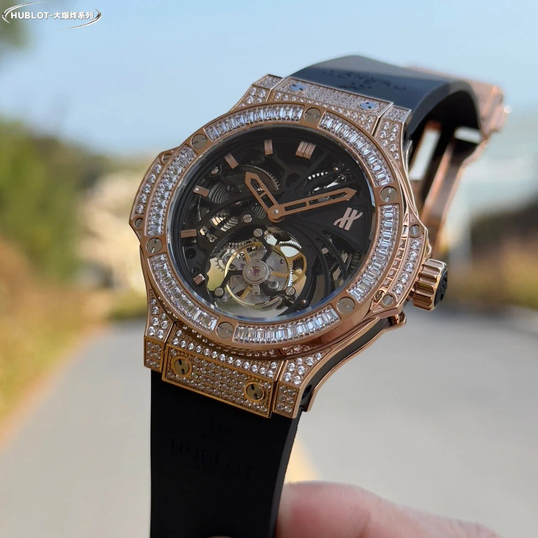 Hublot Classic Fusion Tourbillon Rose Gold Diamond 45mm Rubber Strap