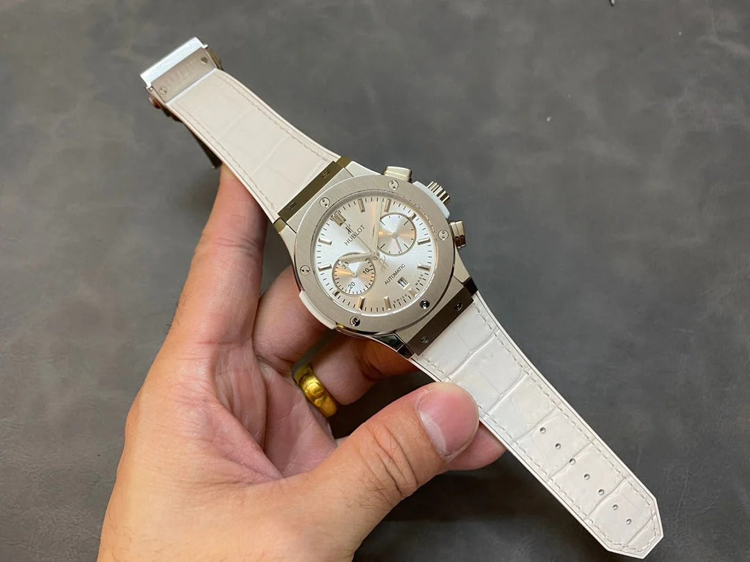 Hublot Classic Fusion Chronograph 45mm Titanium Case White Leather Strap