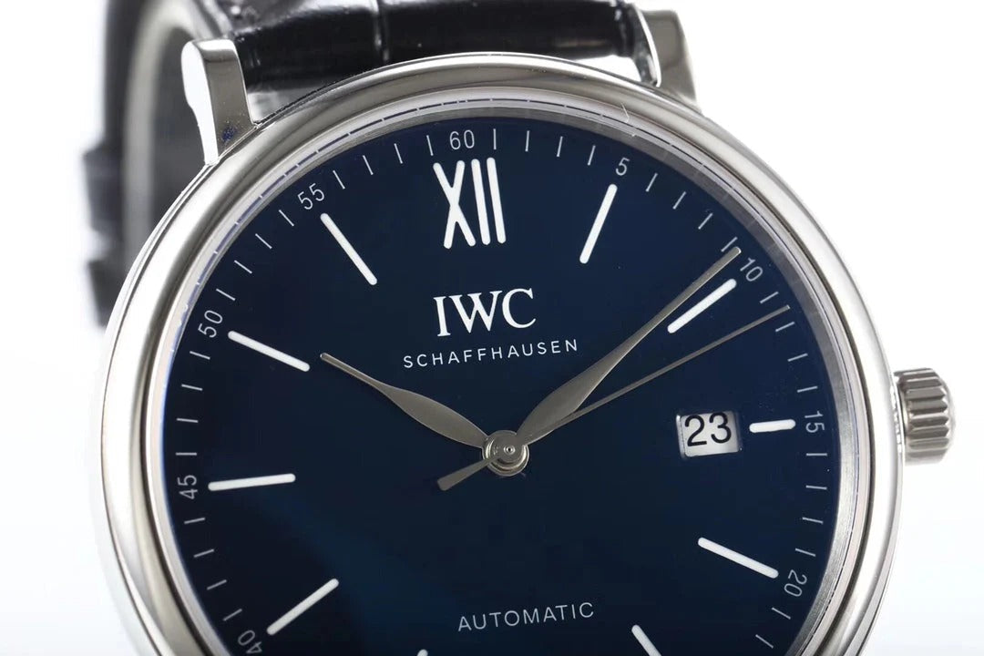 IWC Portofino 40mm Navy Blue Dial Steel Case Black Crocodile Leather