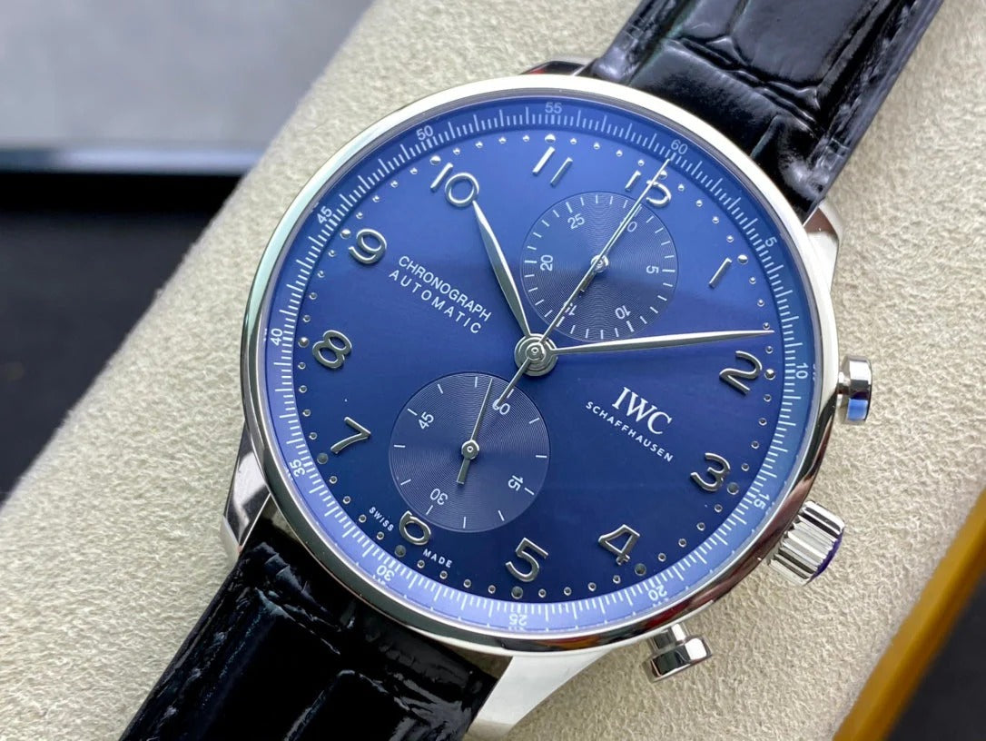 IWC Portuguese 40mm Blue Dial Steel Case Black Crocodile Leather