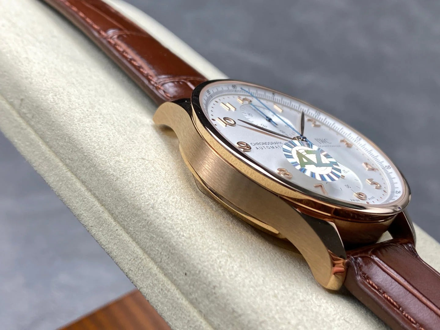 IWC Portuguese 41mm Cream Dial Pink Gold Case Brown Crocodile Leather