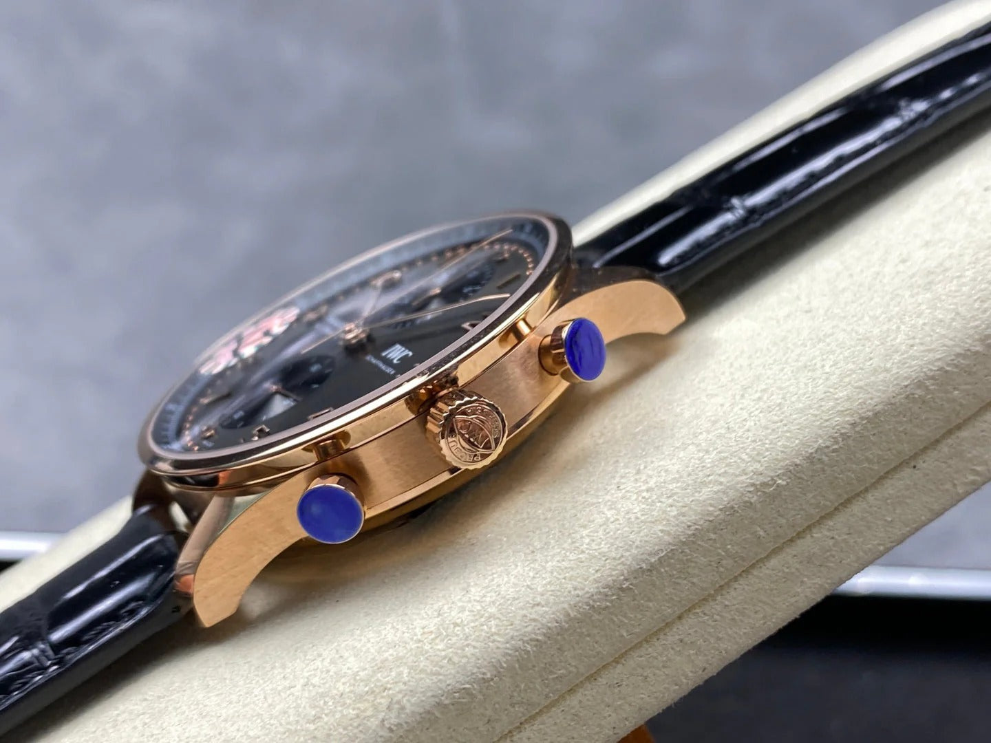 IWC Portuguese 41mm Dark Gray Dial Pink Gold Case Crocodile Leather Strap