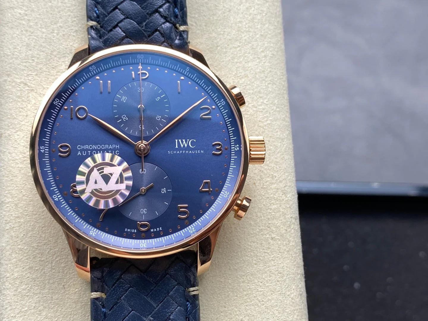 IWC Portuguese 41mm Blue Dial Pink Gold Case Leather Strap