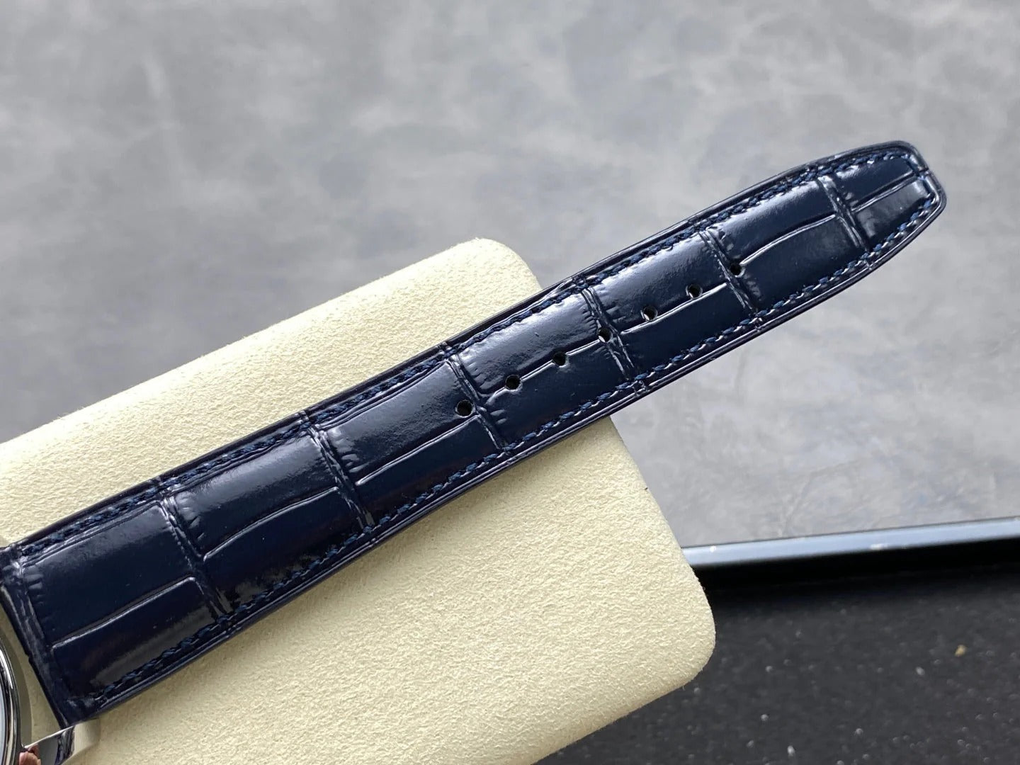 IWC Portuguese 42.4mm Cream Dial Steel Case Navy Blue Crocodile Leather Strap