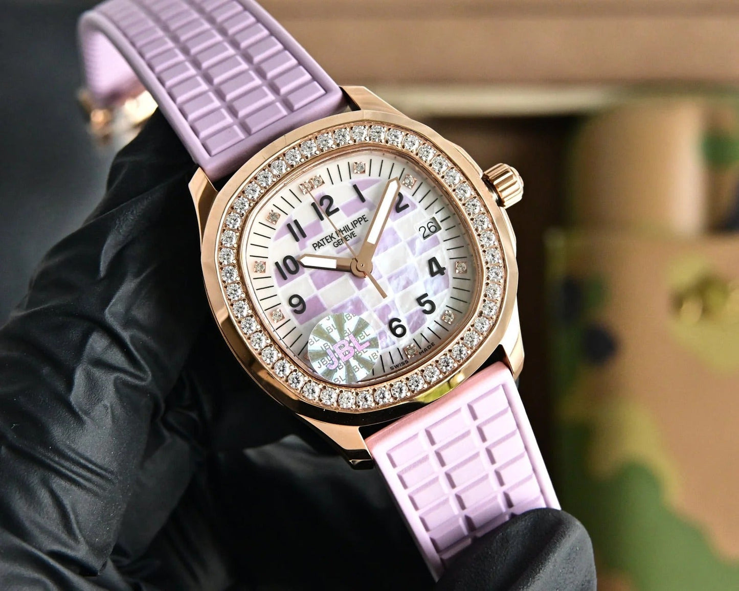 Patek Aquanaut 35.6mm Rose Gold Case Purple Strap Watch