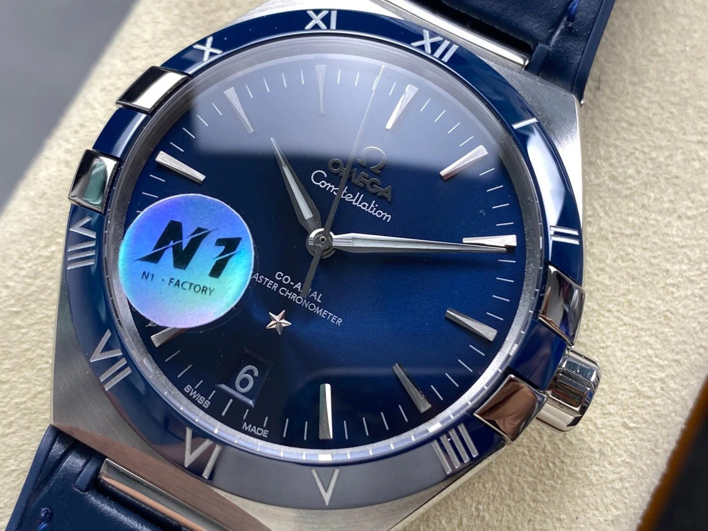 Omega Constellation Co-Axial Master Chronometer 41 mm Steel Blue Case Leather Strap