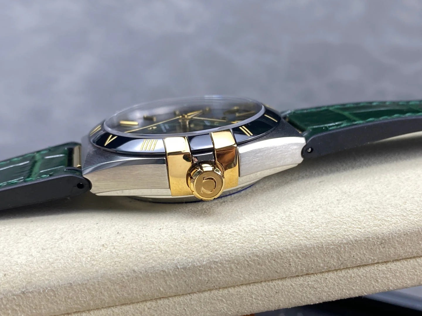 Omega Constellation Co-Axial Master Chronometer 41 mm Gold Steel Case Green Leather Strap