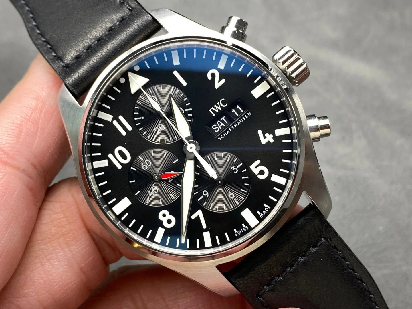 IWC Pilot 43mm Black Dial Steel Case Calfskin Leather Strap