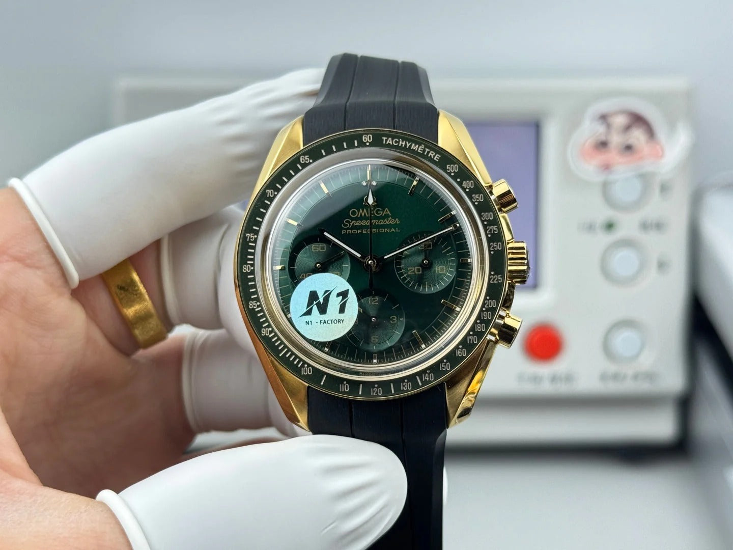 Omega Speedmaster Moonwatch Professional 42mm Green Dial Gold Case Rubber Strap