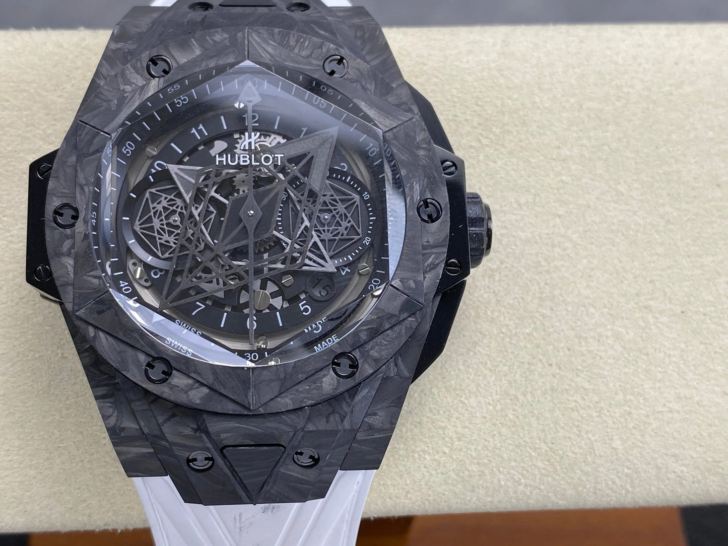 Hublot Big Bang Sang Bleu II Black Magic 45mm Watch White Rubber Strap