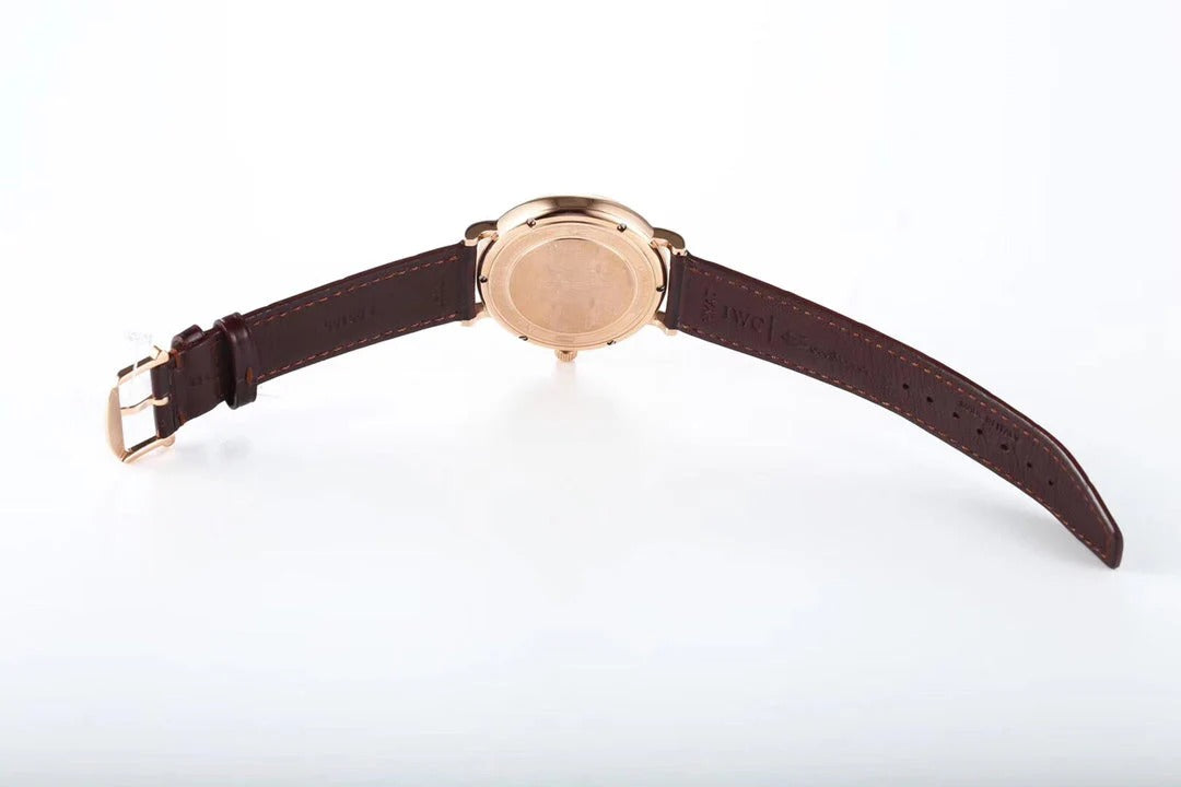 IWC Portofino 40mm White Dial Pink Gold Case Brown Crocodile Leather)