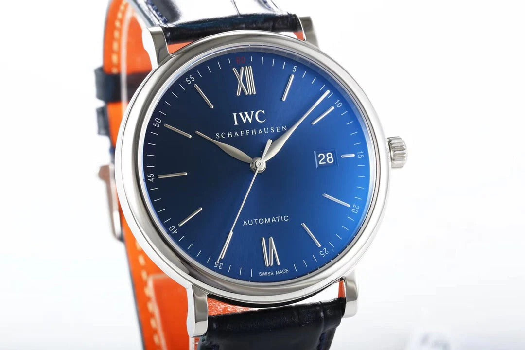 IWC Portofino 40mm Blue Dial Steel Case Black Crocodile Leather